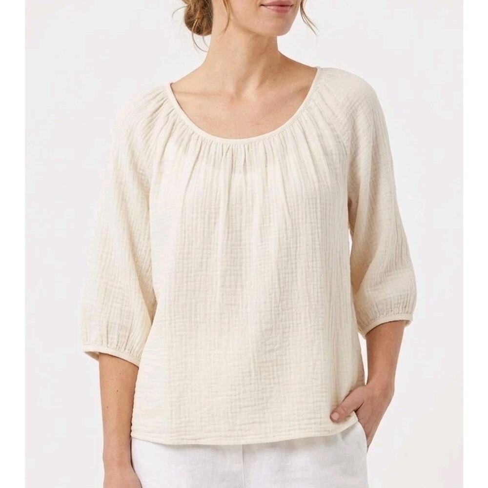 Pact Organic Cotton Coastal Double Gauze Blouse Sea Salt Cream Ivory Small